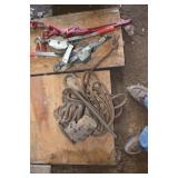 rope and pulleys, and chain binder come alongs