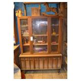 wooden display case and toys