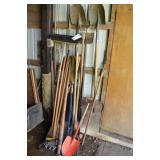 Misc lawn tools shovels, brooms, etc