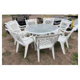 Glass Top Round Patio Table with (8) Chairs, row:5