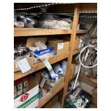 Contents of shelves, bathroom/ kitchen sink plumbing items and toilet plumbing items