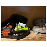 Pair of Chainsaws and Delta Mitre Saw