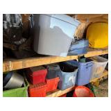 Contents of totes, empty toolboxes, boat seat, empty coffee containers