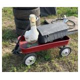 Wagon, cement goose, & barn style mail box row:8