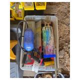 Plastic tote of tools, bldg:locked