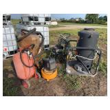 (2) Sand blasters, 6 hp power washer, power washer heater, & pancake air compressor row:6