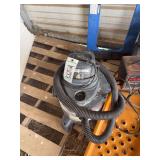 Air compressor, 4.5 shop vac, battery charger, drive on ramps, & mover dolly, bldg:green
