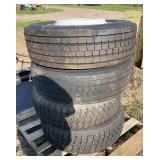 (4) 245/70R19.50 Tires on 8 lug hub pilot steel wheels, row:7