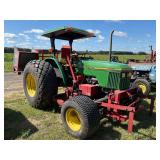 John Deere 5200 Tractor, Turfco Soil Big Roll turf installer