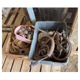 Tire chains, misc. log chains, rope, antique pulleys bldg:green