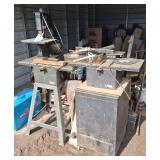 (2) Table saws, band saw, wood lathe, (2) carpenter vices, bldg: locked