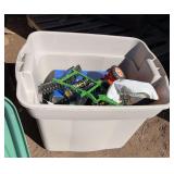Plastic tub of collector John Deere tractors, bldg: locked
