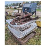1 Set of horse drawn log sled or bobs, horse drawn plow, (2) sets of yolks, row:10