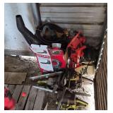 (3) chain saws, 1 leaf blower, 1 light, (2) lawn sprayers, bldg:locked