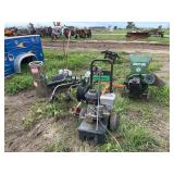 Craftsman power washer-gas, Flo-mo mower with no wheels, engine stand, mighty mac shredder/chipper, craftsman mower seat, row:6