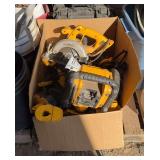 Misc. DeWalt tools, charger, batteries, radio bldg:green