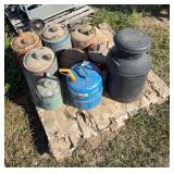 (8) gas cans/ kerosene cans, (1) milk can row:6