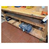 Wooden work bench, 8 ft long with two vises