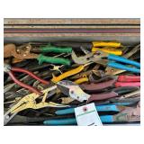 Toolbox of Pliers, Channel locks, Vise Grips, metal shears and misc.