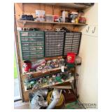 Parts organizers, contents and items in corner