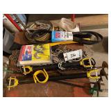 Tow Strap, Ratchet tie down, Various chain, ground anchors and misc.
