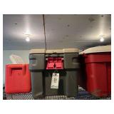 Fluorescent light bulbs, storage containers, shelf brackets,  plastic sheeting