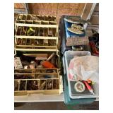Tackle Boxes and contents, fishing signs