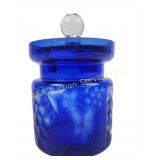 Blue Cut to clear Glass mustard  w/ Lid, no spoon