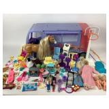 Barbie Collection Lot: Tour Bus, Barbies, Horses &