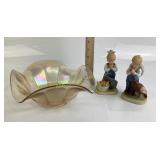 Carnival Iridescent Glass Bowl, Porcelain Homco De