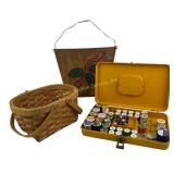 Sewing Supplies, Thread Spools, Wicker and Metal B