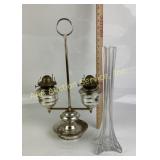 SilverToned Double Oil Lamp, Eiffel Tower Vase