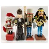 Nutcrackers: Hippie, fisherman, music box Santa,