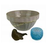 Stoneware Bowl, Fenton Blue Glass Hobnail Glass Mu