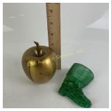 Brass Apple Figurine, EAPG Green Glass Boot