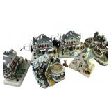 Illuminated Holiday Village Houses, Snowy Scene