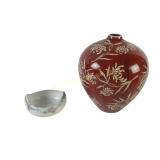 Red Floral Vase, Hand Painted Dish