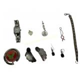 Jewelry, Watch, Charms, Earrings, Silvertone Mesh