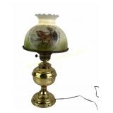 Brass Table Lamp With Painted Glass Shade