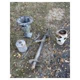Lawn decor- cast iron water pump, urns, can