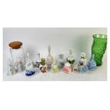 15 glass Bells, Christmas, Green Vase