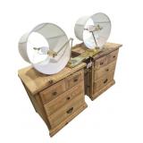 Wood End Tables (2) & Wall Mounted 2 Post Lamp