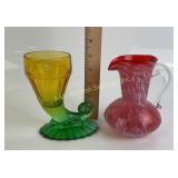 Jeannette Cornucopia Vase, Red and White Swirl Art