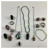 Stainless steel Costume Jewelry: Green stone ring