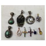 .925 Sterling Silver Pendants: Crosses, black