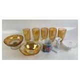 Peach Glass tumblers, Compotes, Milkglass