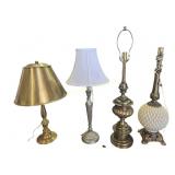 Table Lamps (4) One Brass with Brass Lampshade