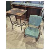 Wood Top Slide Out Table with Metal Base on