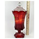 Fostoria Ruby Red Coin Dot covered urn