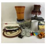 Longaberger Basket, Glassware, Textiles, Decorated